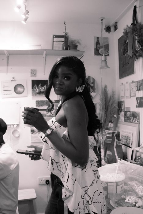 A candid black and white portrait